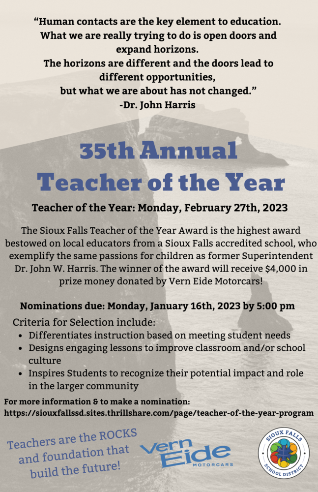 35th Annual Dr. John W. Harris Teacher Of The Year Nominations Are Open ...