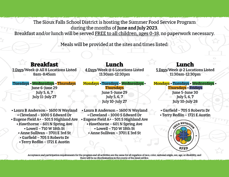 FREE Summer Meal Dates/Locations